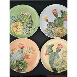 Vintage Cactus Melamine Dinner Plates 4 Assorted Designs Southwestern Set of 8